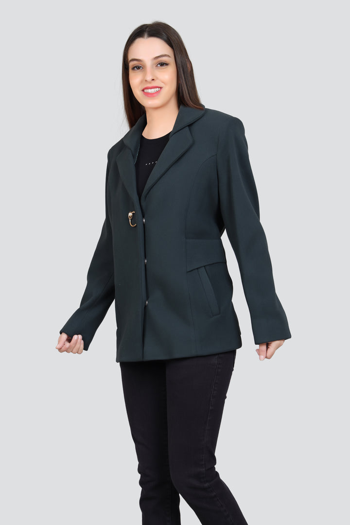Women's Medium Coat with Double Round Brace Neck